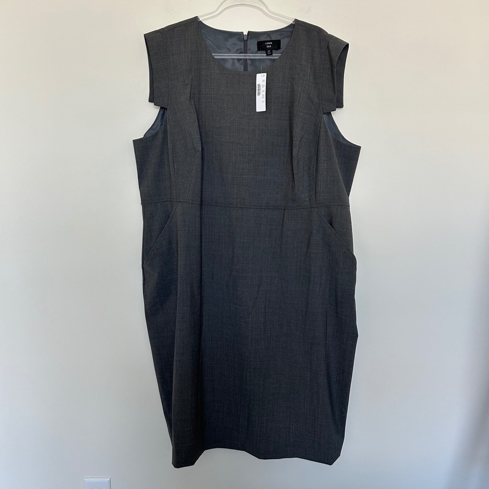 NWT J.Crew 365 Sheath Dress Gray 24 Wool Blend Cap Sleeve Pockets - Picture 1 of 12